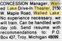 Walake Drive-In Theatre - Help Wanted At The Drive-In Mar 20 1985 (newer photo)